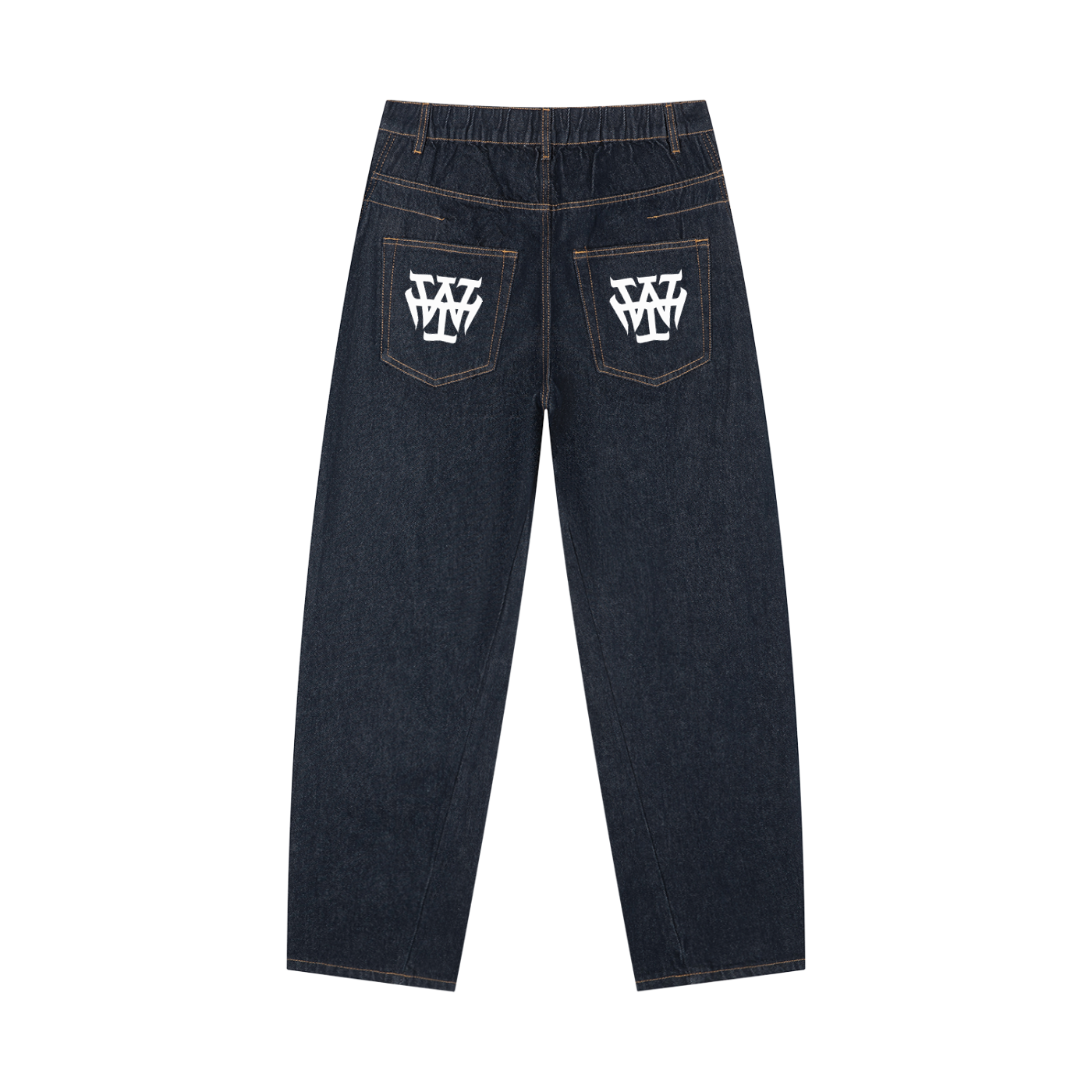 Aizome – Men's Vintage Washed Barrel Leg Jeans (White Monogram)