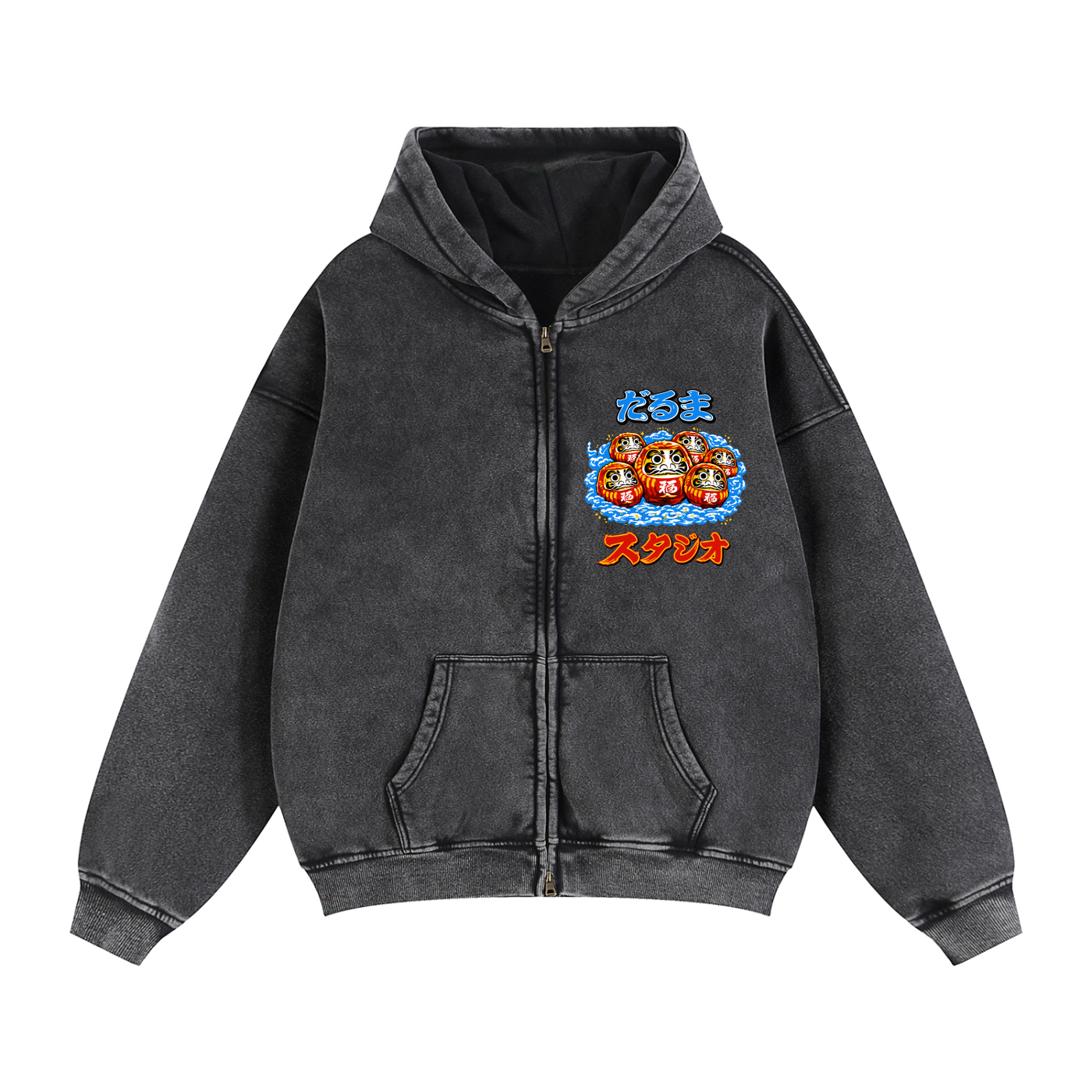 Daruma - Unisex Zip-Through Boxy Fleece Hoodie