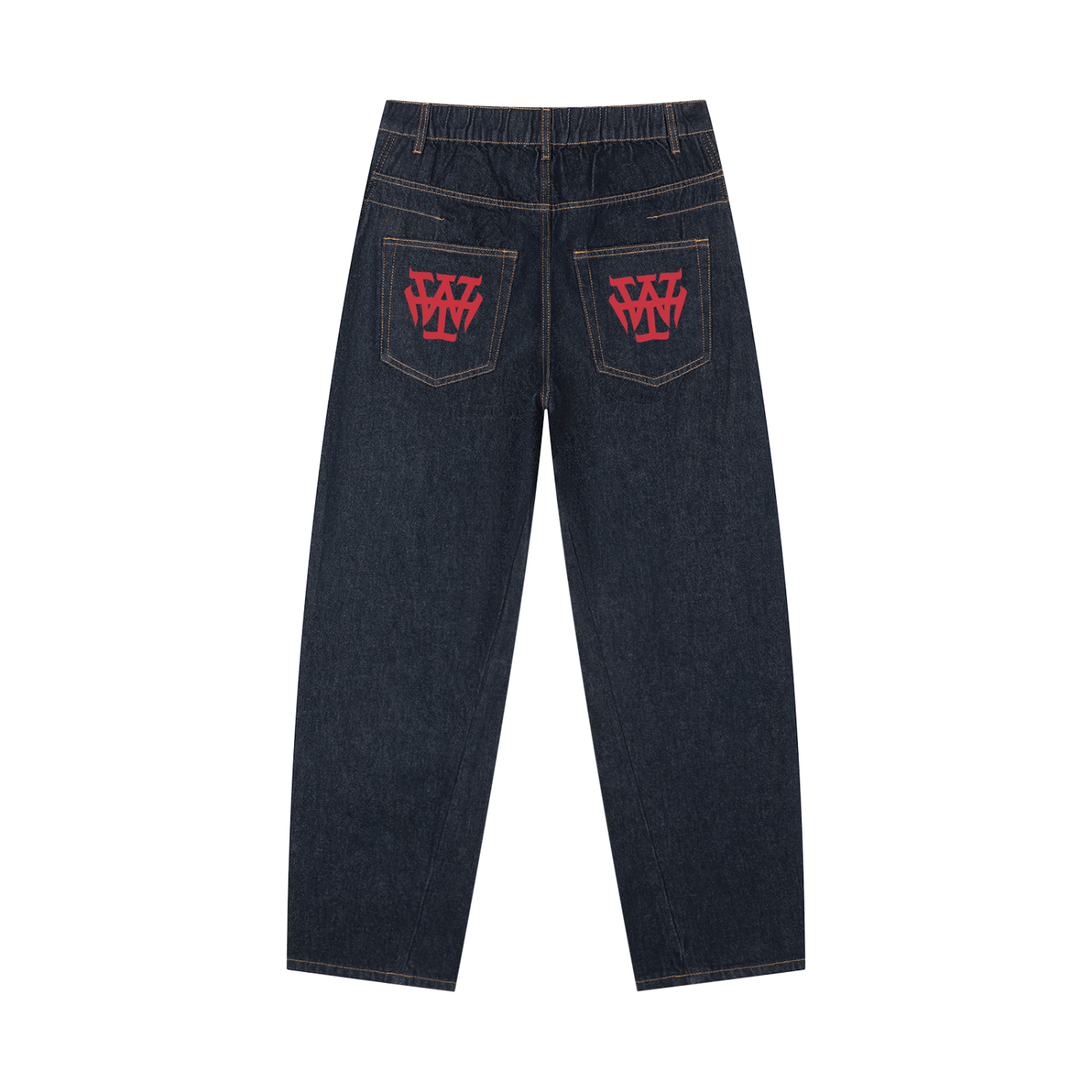 Aizome – Men's Vintage Washed Barrel Leg Jeans (Red Monogram)