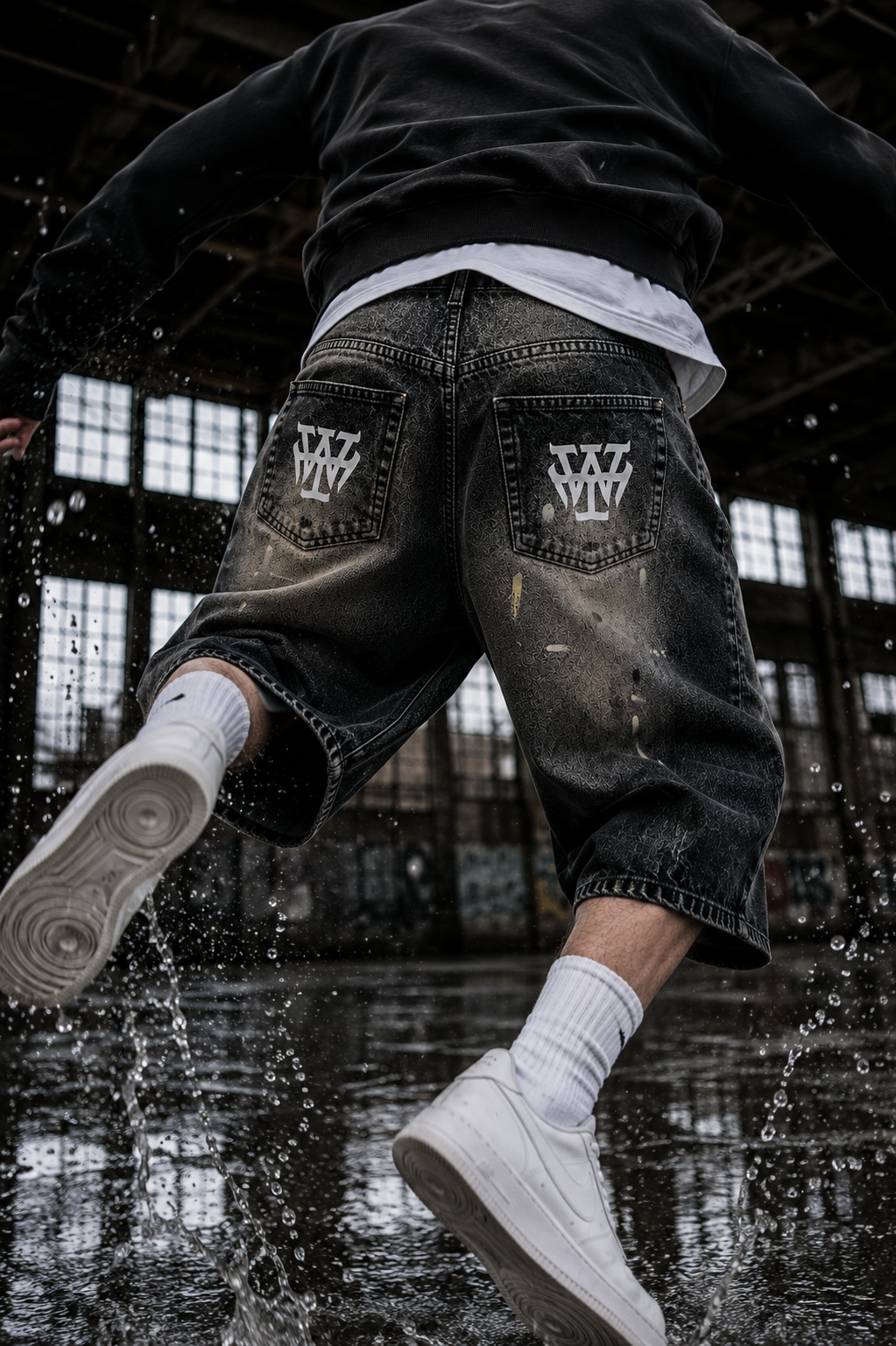 Yoru - Men’s Vintage Wash Wide Leg Denim Shorts