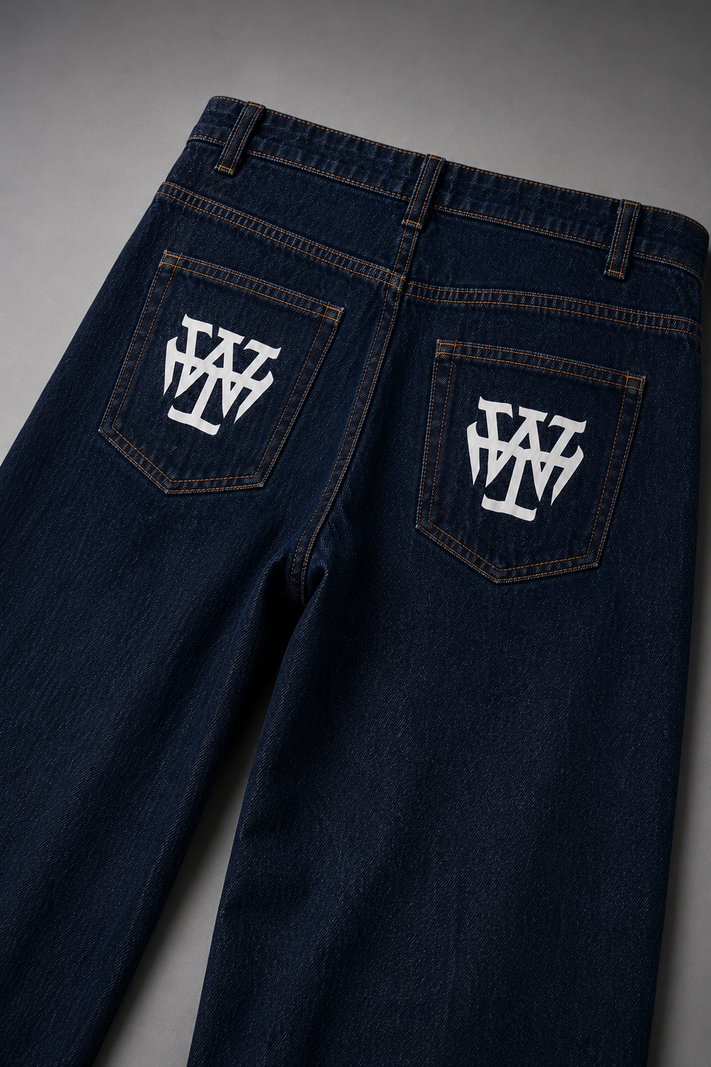 Aizome – Men's Vintage Washed Barrel Leg Jeans (White Monogram)