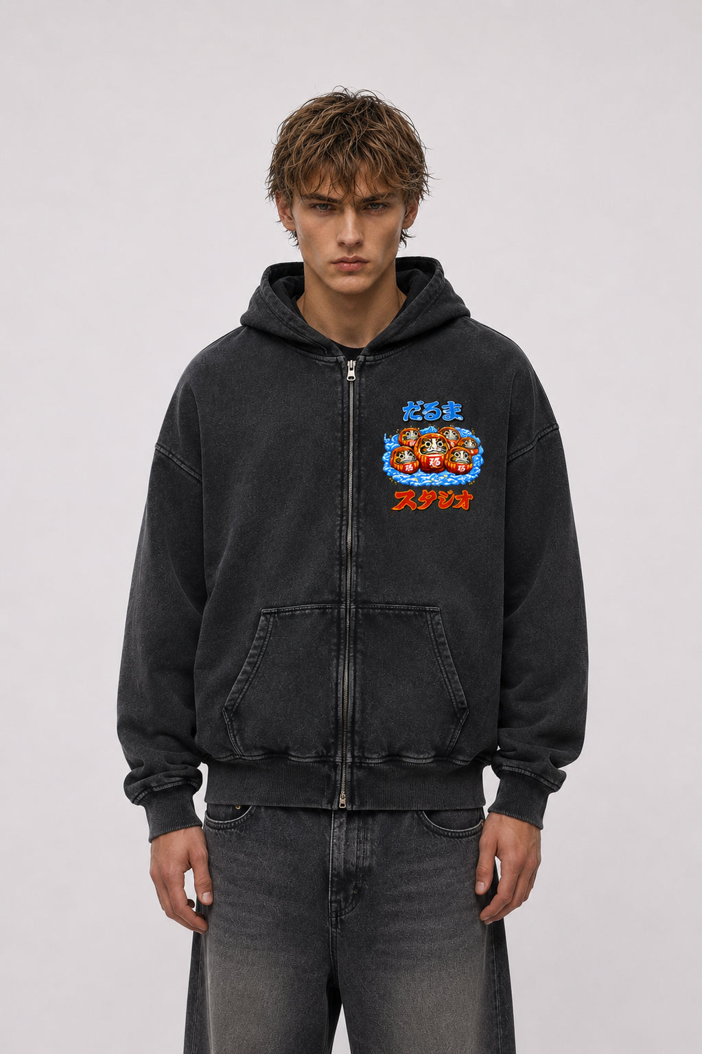 Daruma - Unisex Zip-Through Boxy Fleece Hoodie