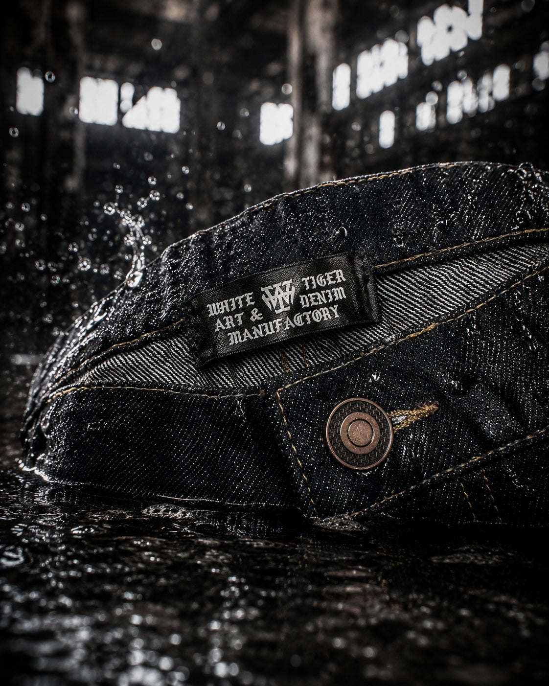Aizome – Men's Vintage Washed Barrel Leg Jeans (Red Monogram)